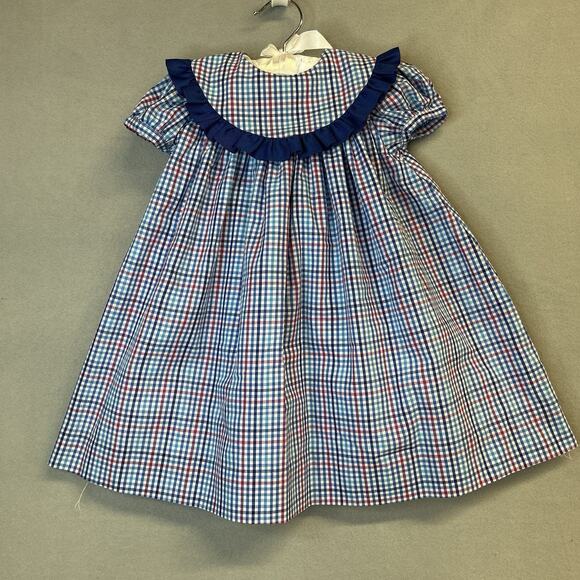 Bailey Boys Other - Bailey Boys Classic Gingham Plaid Dress Float Ruffled Trim Cotton Blue Girls 24M